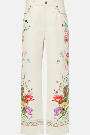 VALENTINO Jeans rectos de tiro alto bordados
