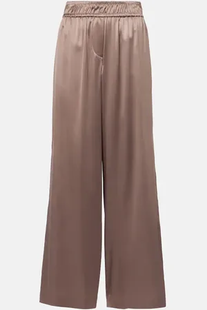 Brunello Cucinelli Pantalones anchos en mezcla de seda