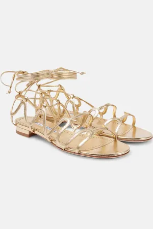 Manolo Blahnik Sandalias Fawdaflat de piel metalizada