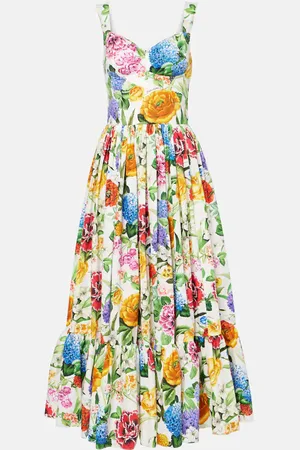 Dolce & Gabbana Vestido largo en popelín de algodón floral