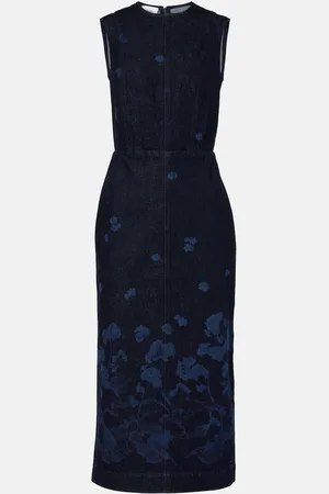 Erdem Vestido midi en denim floral