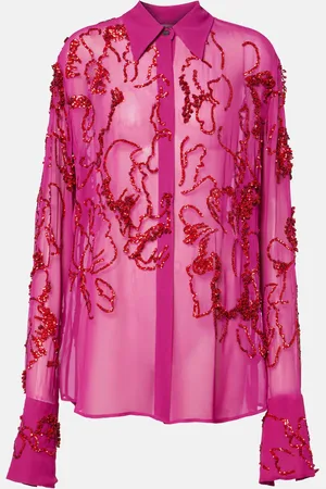 DRIES VAN NOTEN Blusa de chifón transparente con lentejuelas