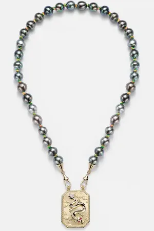 Marie Lichtenberg Collar Dragon de oro de 18 ct con perlas y rubíes
