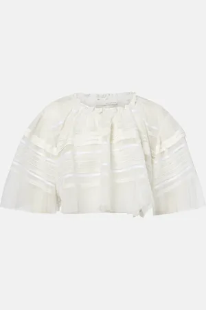 XU ZHI Crop top de encaje y tul fruncido
