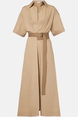 Brunello Cucinelli Vestido camisero de algodón con cinturón