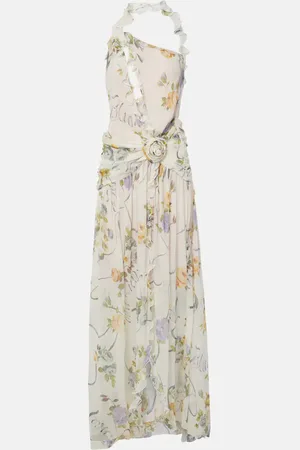 BLUMARINE Vestido largo de crepón de seda floral