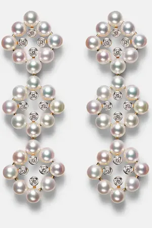 Mateo Pendientes Cluster Drop de oro de 14 ct con diamantes y perlas