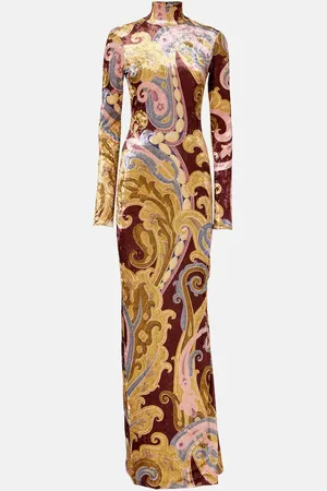 Etro Vestido largo de terciopelo con paisley