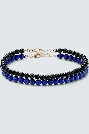 Mateo Set de 2 pulseras de oro de 14 ct con lapislázuli y ónice