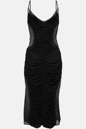 MUGLER Vestido midi de malla fruncido