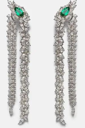 Yeprem Pendientes Reign Supreme de oro blanco de 18 ct con diamantes y esmeraldas