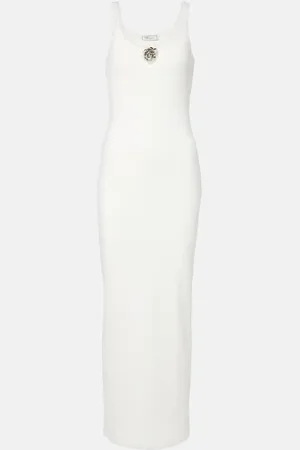 BLUMARINE Vestido largo acanalado de jersey de algodón
