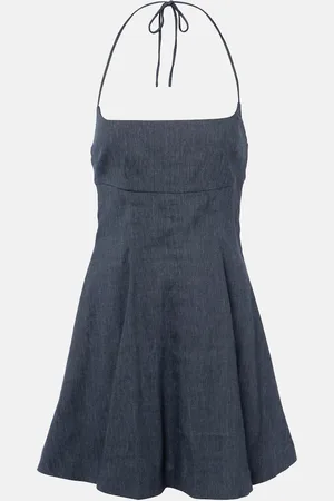 Staud Vestido corto Leone en denim de mezcla de lino