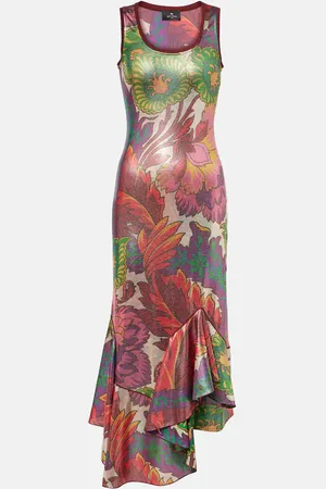 Etro Vestido largo de satén estampado