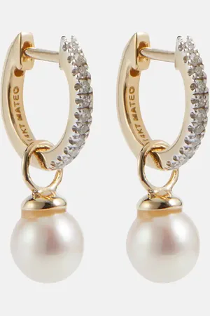 Mateo Pendientes de oro amarillo de 14 ct con diamantes y perlas extraíbles