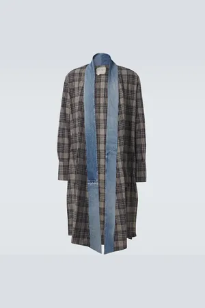 GREG LAUREN Abrigo de algodón a cuadros con denim