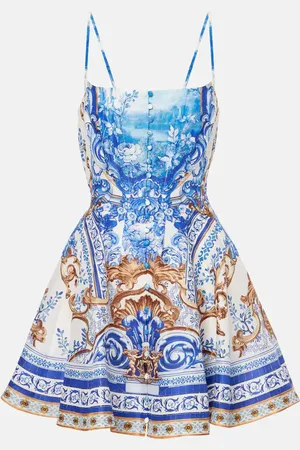 Camilla Vestido corsé de lino y seda estampado