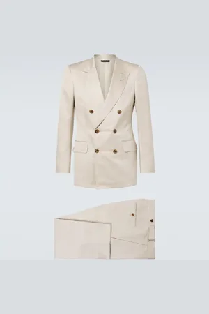 Tom Ford Traje cruzado de sarga de seda y lino