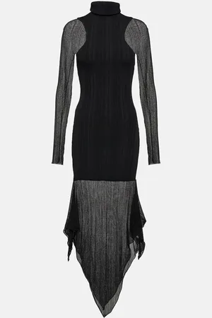 MUGLER Falda midi asimétrica de punto acanalado