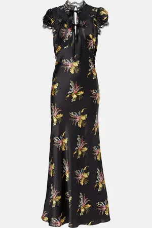 RODARTE Vestido largo de satén de seda floral