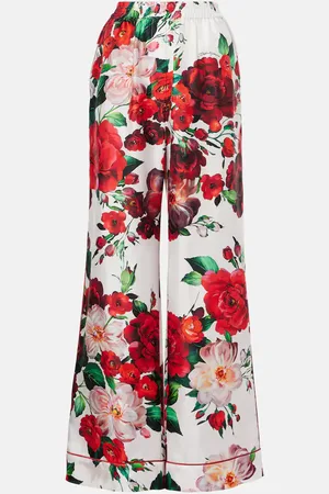 Dolce & Gabbana Pantalones anchos de satén de seda floral
