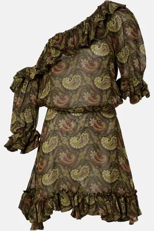 Saint Laurent Vestido corto asimétrico con volantes