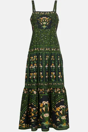 Farm Rio Vestido midi Flowers Arch en mezcla de lino