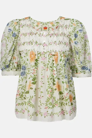 Farm Rio Blusa Folk Floral de algodón adornada