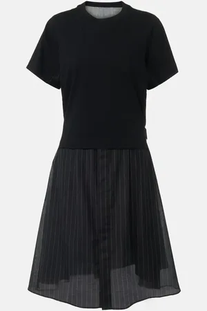 SACAI Vestido corto de jersey de algodón y organza