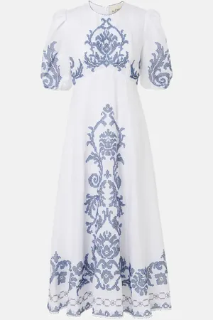 ALÉMAIS Alémais Vestido midi Hazel de lino bordado