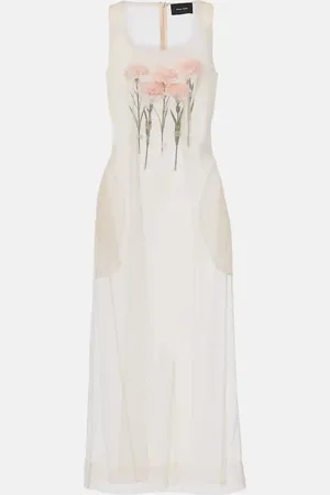 Simone Rocha Vestido midi de tul con apliques florales