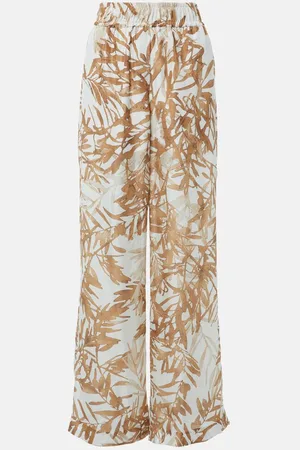 Brunello Cucinelli Pantalones anchos de seda de tiro alto