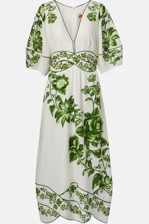 Farm Rio Vestido midi Blue Yard en mezcla de lino
