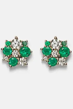 Sydney Evan Pendientes Cocktail de oro de 14 ct con esmeraldas y diamantes