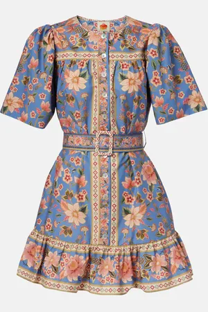 Farm Rio Vestido camisero Superbloom Tapestry de algodón
