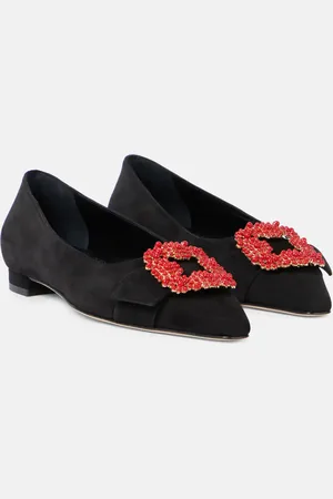 Manolo Blahnik Bailarinas Gifla de ante adornadas