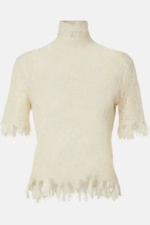 Alexander McQueen Top de encaje de algodón y seda desgastado