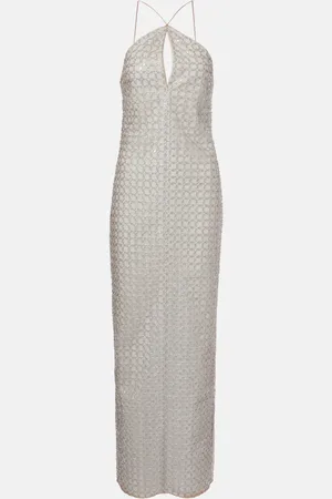 ROTATE Vestido largo con lentejuelas y escote halter