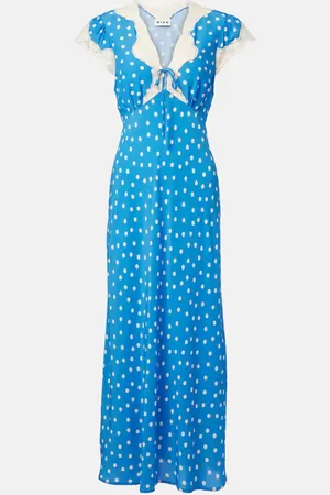 RIXO London Vestido largo Amari con encaje a lunares