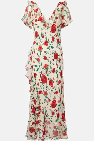 RIXO London Vestido largo Clementina de crepé de china de seda
