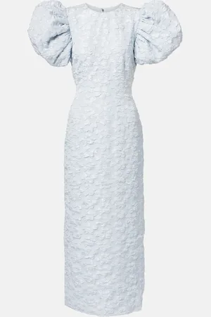 ROTATE Vestido midi de jacquard con mangas abullonadas