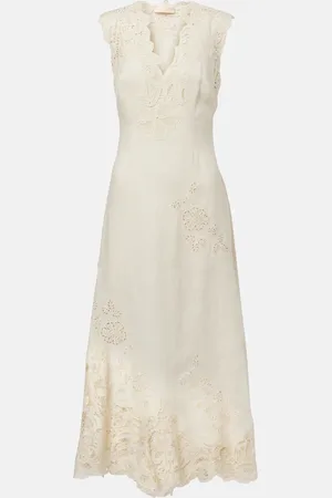 ULLA JOHNSON Vestido largo Olivette de lino con encaje