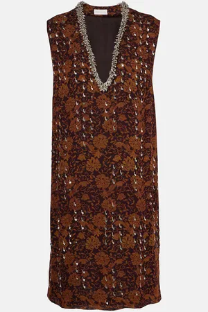 DRIES VAN NOTEN Vestido midi de georgette floral adornado