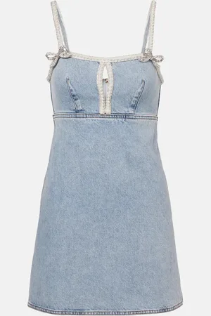 Self-Portrait Vestido corto de denim adornado con lazo