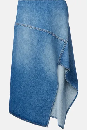 Plan C Falda midi de denim asimétrica