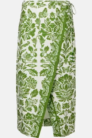 Farm Rio Falda midi Delicate Tapestry en mezcla de lino
