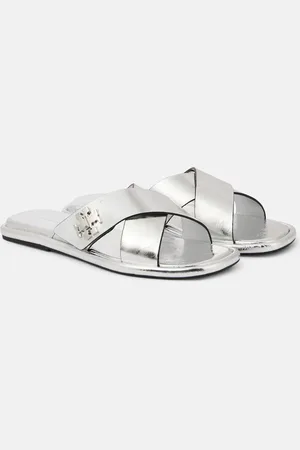 Tory Burch Sandalias T Lock de piel metalizada