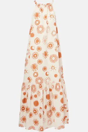 ASCENO Vestido largo Ibiza de lino y algodón estampado
