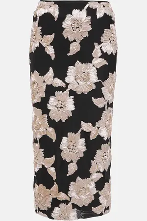 ROTATE Falda midi de malla floral
