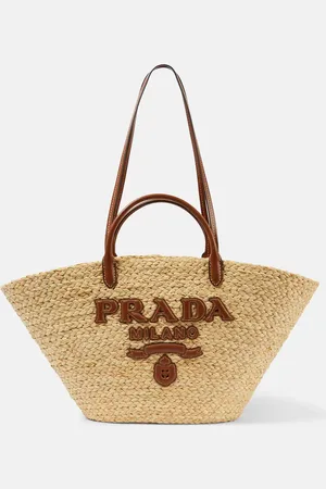 Prada Bolso cesta de rafia con piel